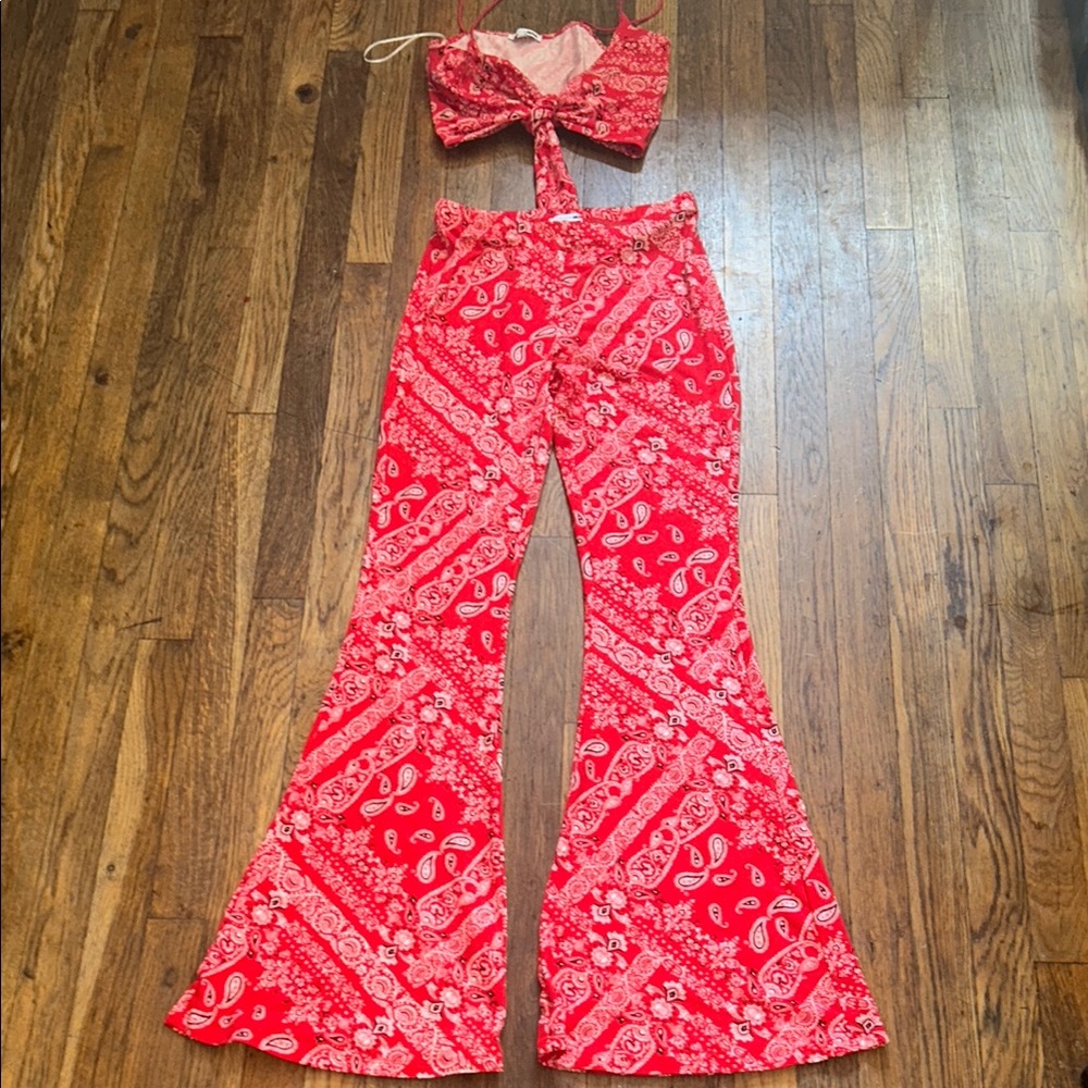 Fashion Nova Red Paisley Two Piece